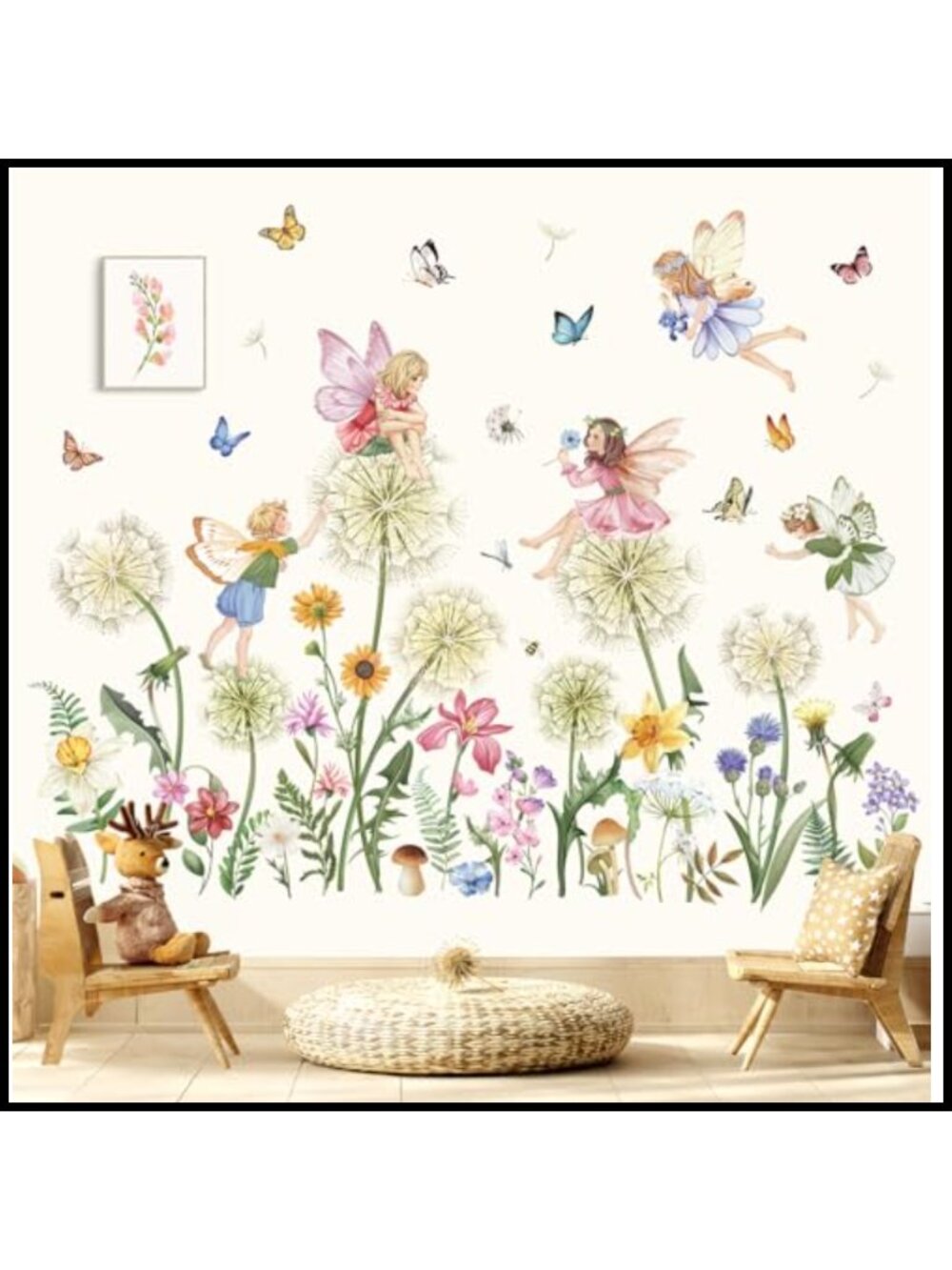 Dandelion Fairy Wall Stickers Elves Flower Butterfly Wall Decals Waterproof PVC